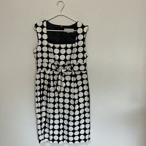 Sleeveless Black and White Polka Dot Dress with Tie Waist